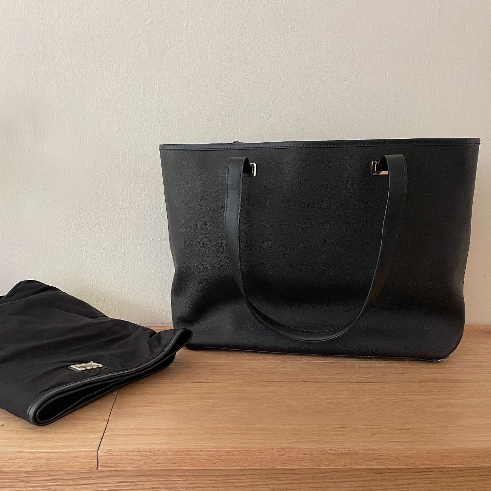 Lo & Sons Seville Tote + Travel Cover, 13" Black Leather / Grey Interior